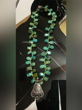 Green Turquoise Necklace with 925 Pendant and 925 Box Clasp